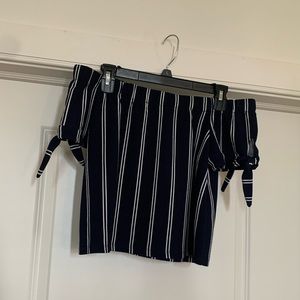 Ivoire Off the Shoulder Crop Top (Navy Blue and White)